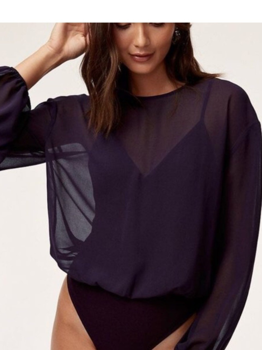 Aritzia Wilfred Talmont Chiffon Purple Bodysuit, size S
